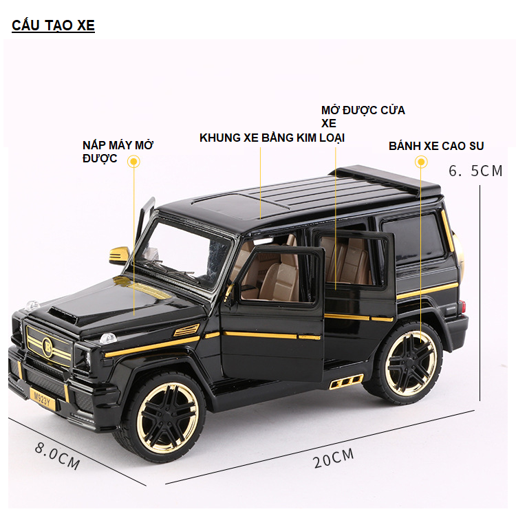 Mô hình xe ô tô Mercedes G65 Brabus XLG 1:24 xe ô tô làm bằng kim loại có đèn và âm thanh mở các cửa xe chạy bằng cót xe đồ chơi trẻ em