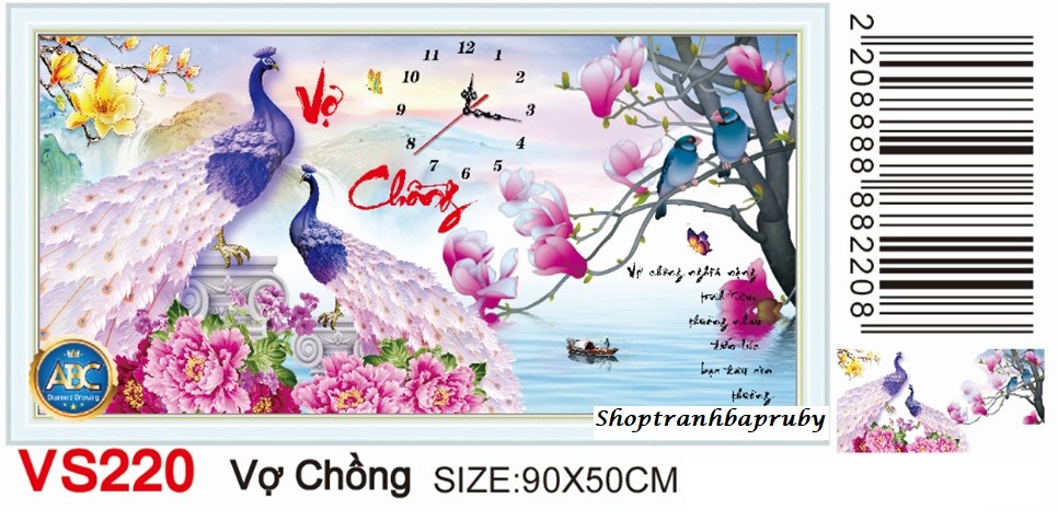 [HCM]Tranh đính đá Vợ Chồng đồng hồ VS220 kích thước 90 x 50 cm