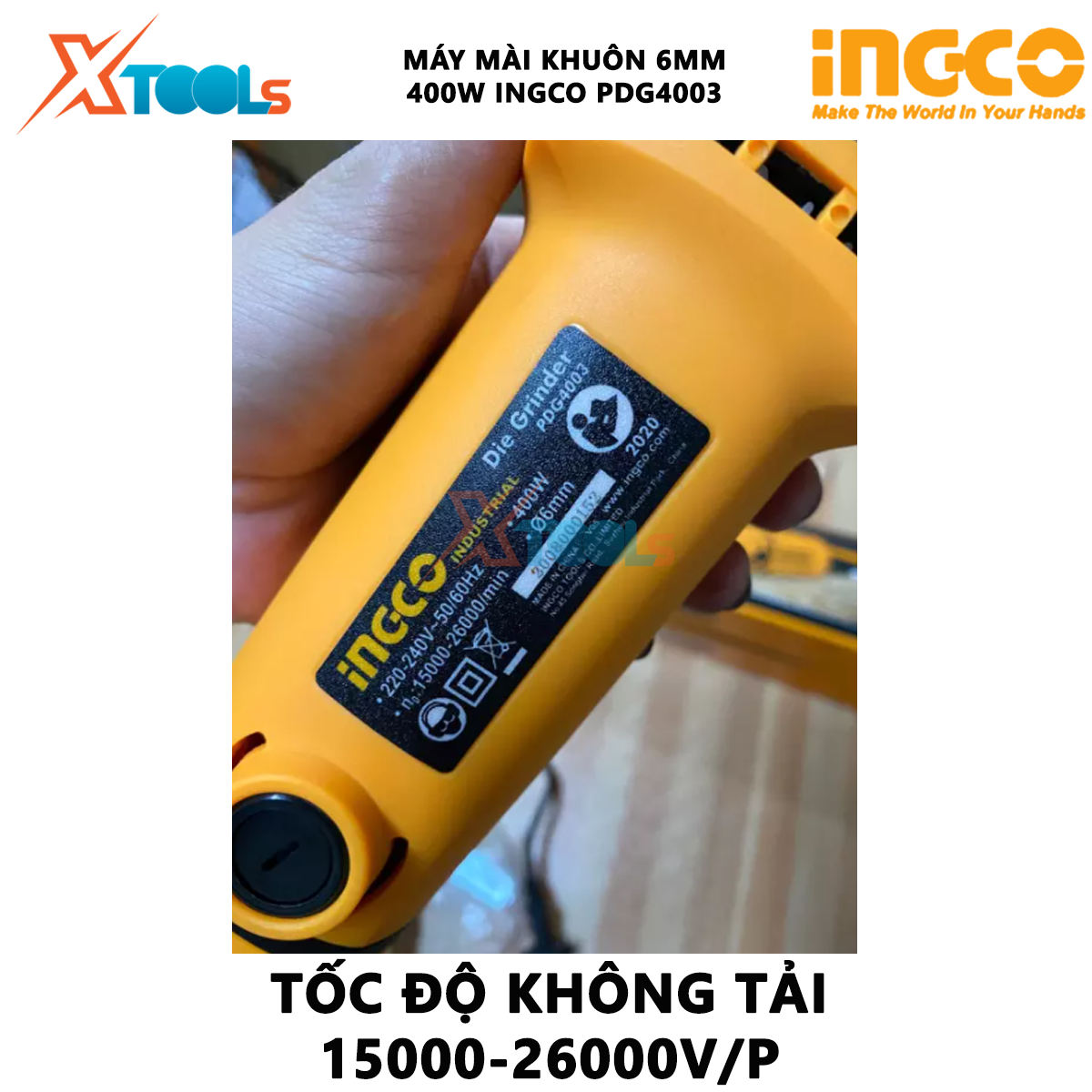 Máy khoan mài khuôn INGCO PDG4003 Máy mài khuôn 400W kèm theo 3 mũi đá mài, đầu gắn mũi đá mài: 6mm XTOOLs