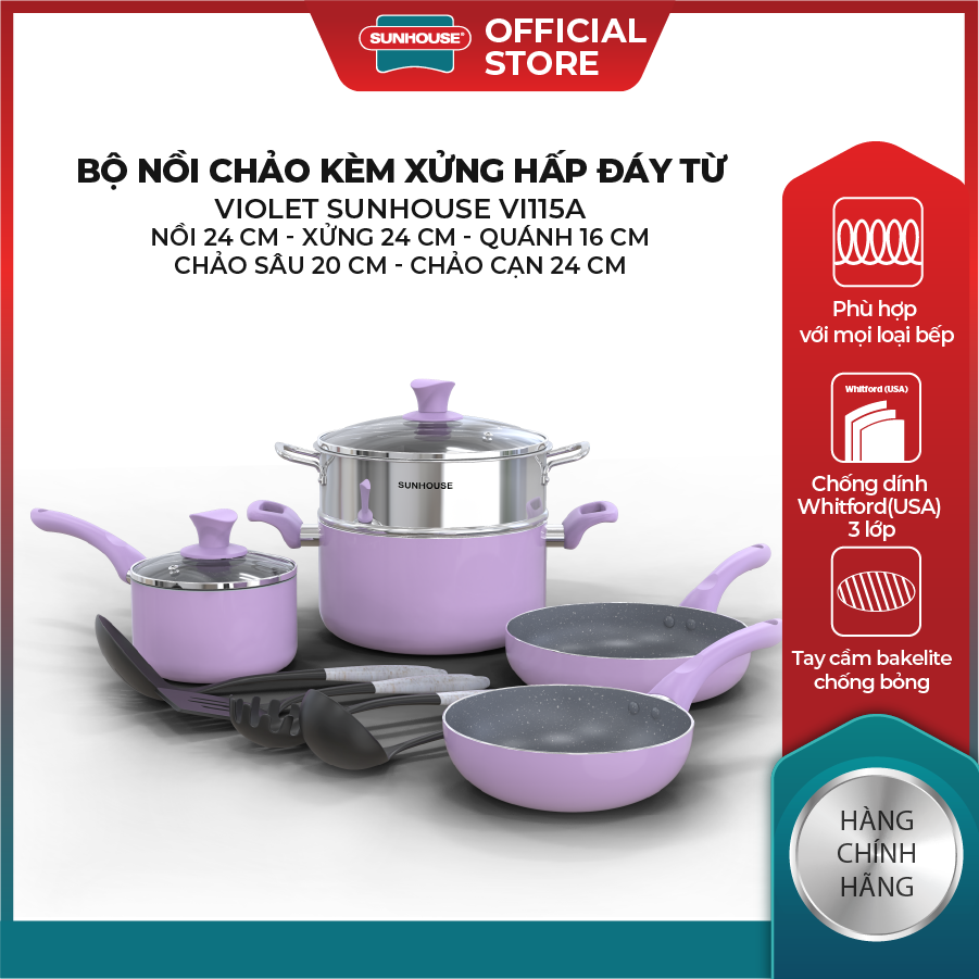 Bộ nồi chảo kèm xửng hấp đáy từ…