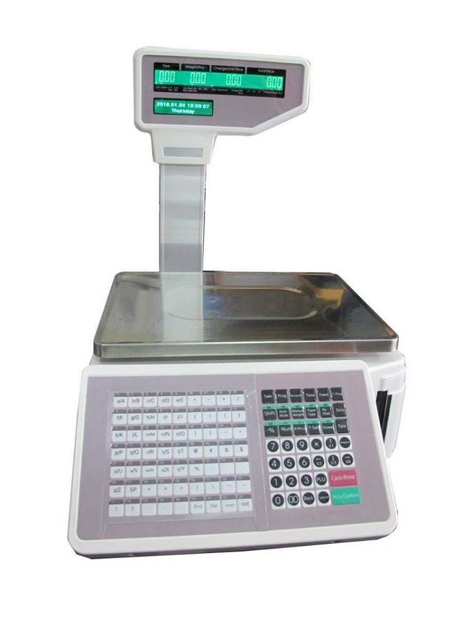 Cân siêu thị in mã vạch tem dán 30kg sai số 10gram