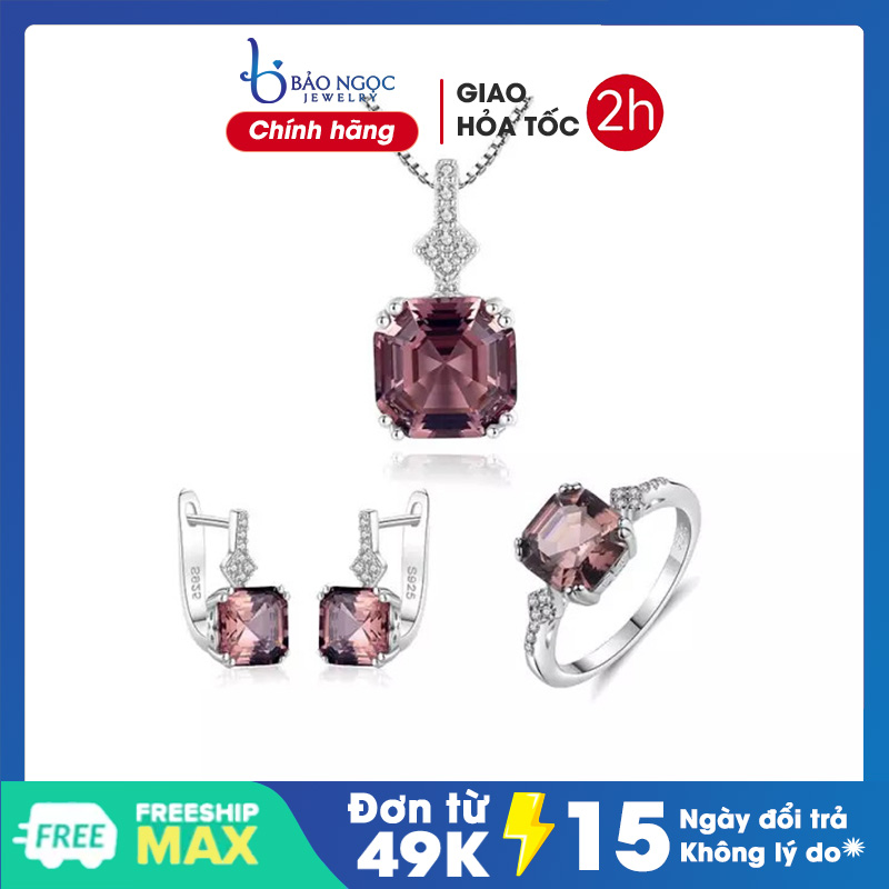 Bộ Trang Sức Bạc Nữ Đính Đá Zirconia Màu Nâu Sáng, Combo Bộ Nữ Trang Bạc 3 Món - BNT613 - Bảo Ngọc Jewelry [ THIẾT KẾ ]