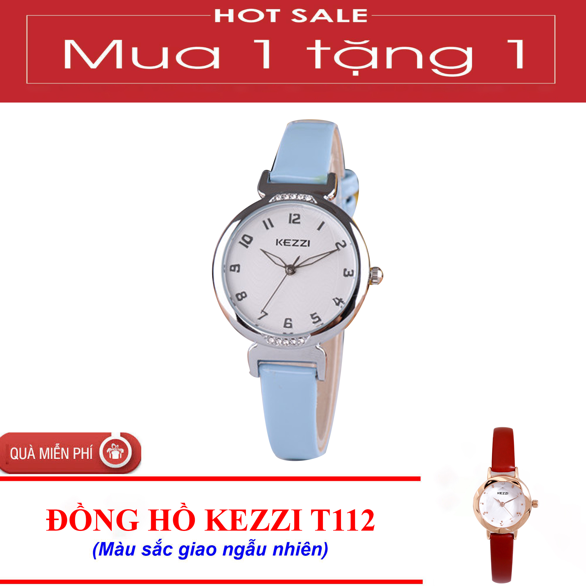[MUA 1 TẶNG 1] Đồng Hồ Nữ Kezzi T110 Sang Trọng Cao Cấp -  Đồng Hồ Nữ Thời Trang Phong Cách Hàn Quốc - Full Box - Bảo Hành 1 Năm (Dây Xanh Dương)