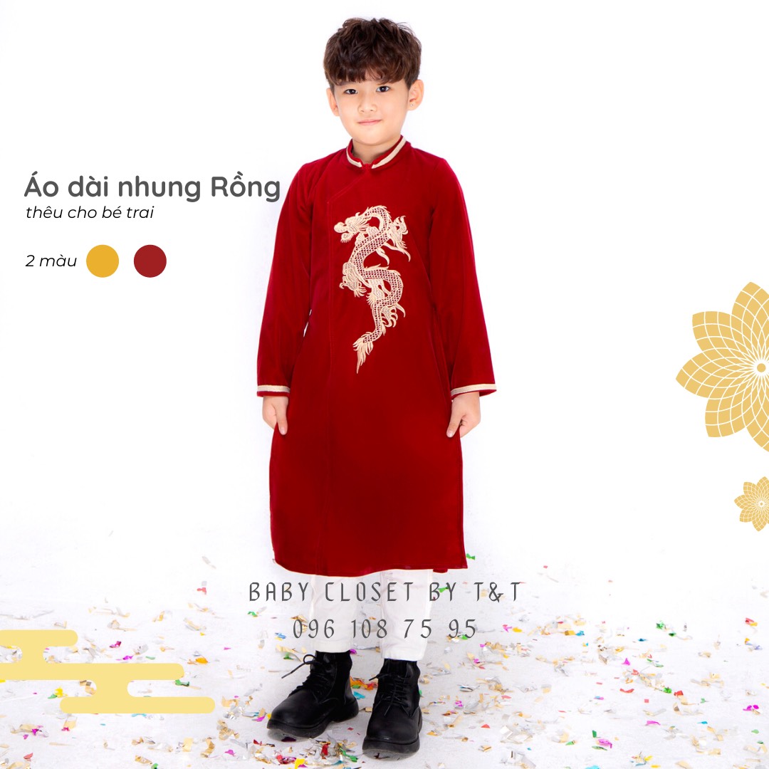 Hàng Cao Cấp] Áo Dài Tết Nhung Thêu Rồng Bé Trai - Mixasale