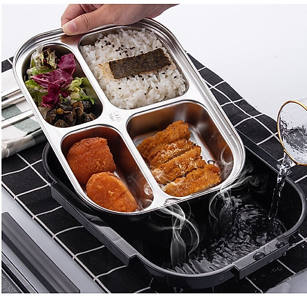 Khay inox 4 ngăn SUS - Khay đựng cơm inox chuyên dụng
