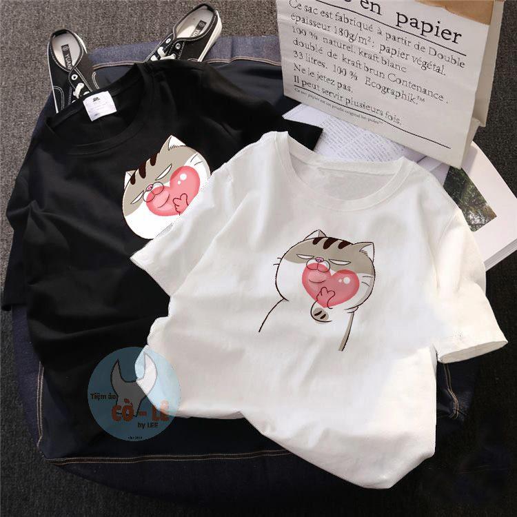 XẢ HÀNG - ĐỒNG GIÁ 19K Áo thun nữ form rộng in hình Mèo Ami Bụng Bự * Thả tim Hồng * vải dày mịn mát