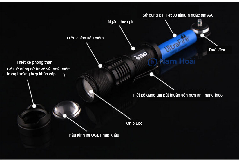 Đèn pin siêu sáng mini SK68 CREEQ5 nhỏ gọn