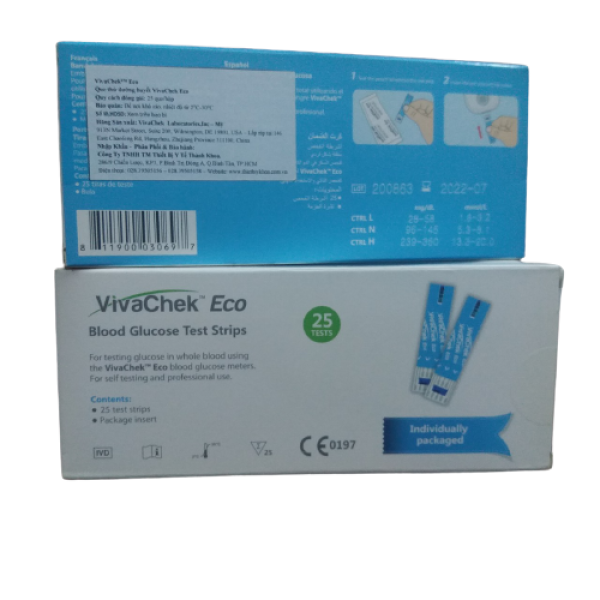 [MUA 2 Tặng 1 Hộp Khẩu trang] Que thử đường huyết VivaChek Eco 25 que nhập khẩu