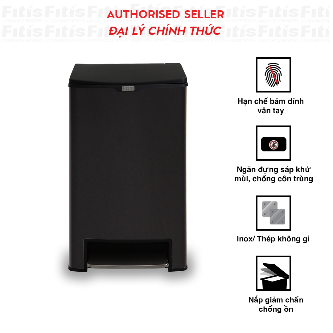 Thùng Rác Fitis Mega - Vuông Đạp Cao (40L)