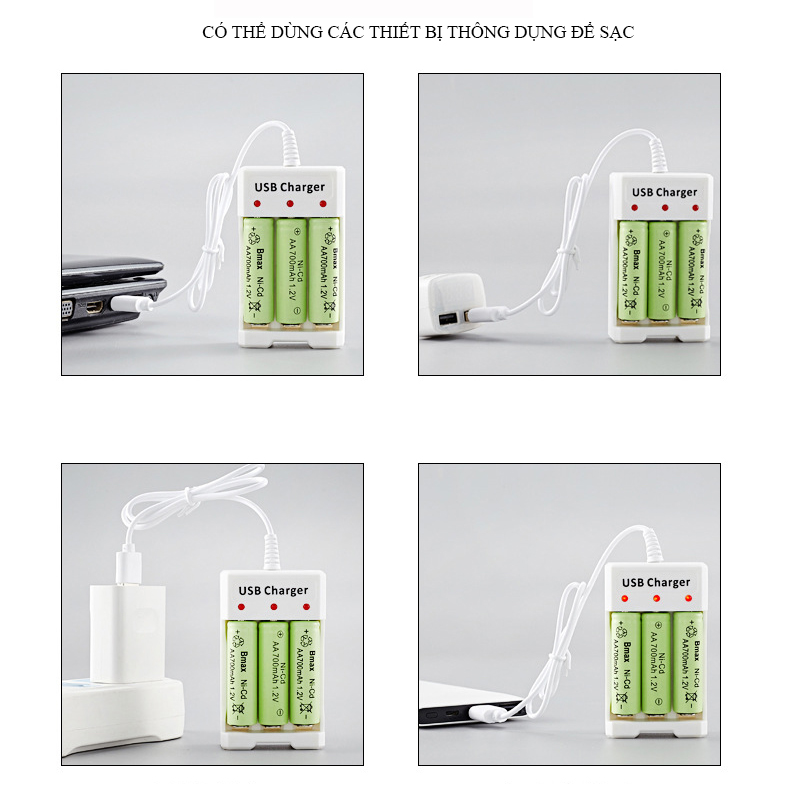 Bộ sạc pin tiểu AA AAA 3 cổng USB Bmax B-03