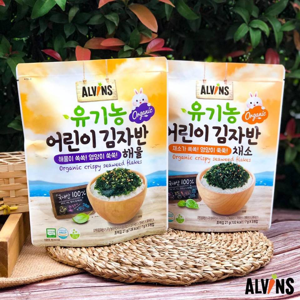 Rong biển rắc cơm hữu cơ Alvins organic crispy seaweed flakes 21g