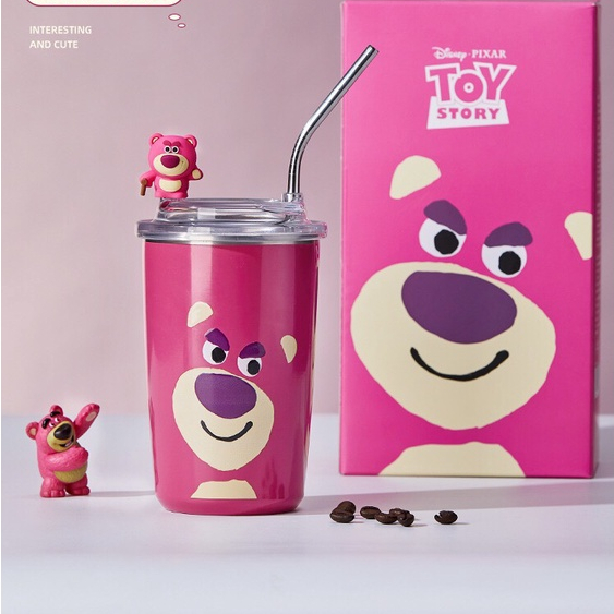 Ly Giữ Nhiệt Hình Hoạ Tiết Gấu Dâu Losto Siêu Xinh Lõi Inox 304 Dễ Thương 450ml Cao Cấp Giữ Nhiệt Nóng Lạnh Từ 8-12 Giờ Kèm Ống Hút Bằng Thép Không Gỉ