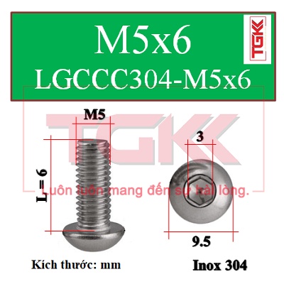 Bulong lgc chỏm cầu inox 304 m5