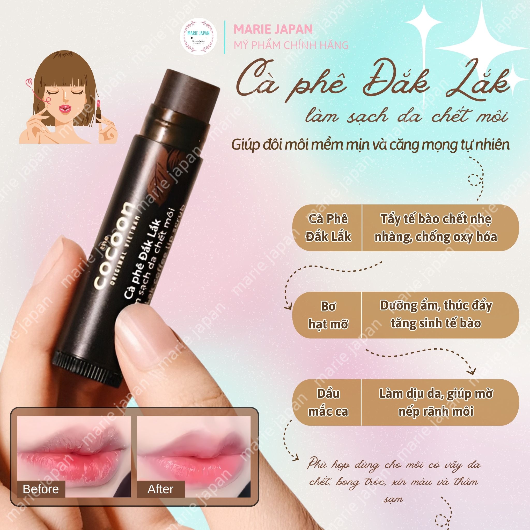 Tẩy Da Chết Môi Cà Phê Đắk Lắk Cocoon Thỏi 5g