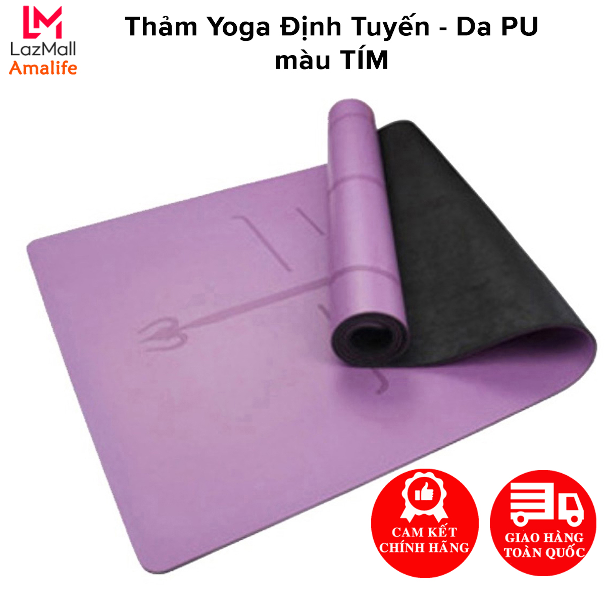[Màu Tím] Thảm Tập Yoga Định Tuyến Da PU – Màu Tím - Thảm Yoga Tập Gym Tập Thể Thao Siêu Bám Sàn Cao Cấp Chính Hãng Amalife