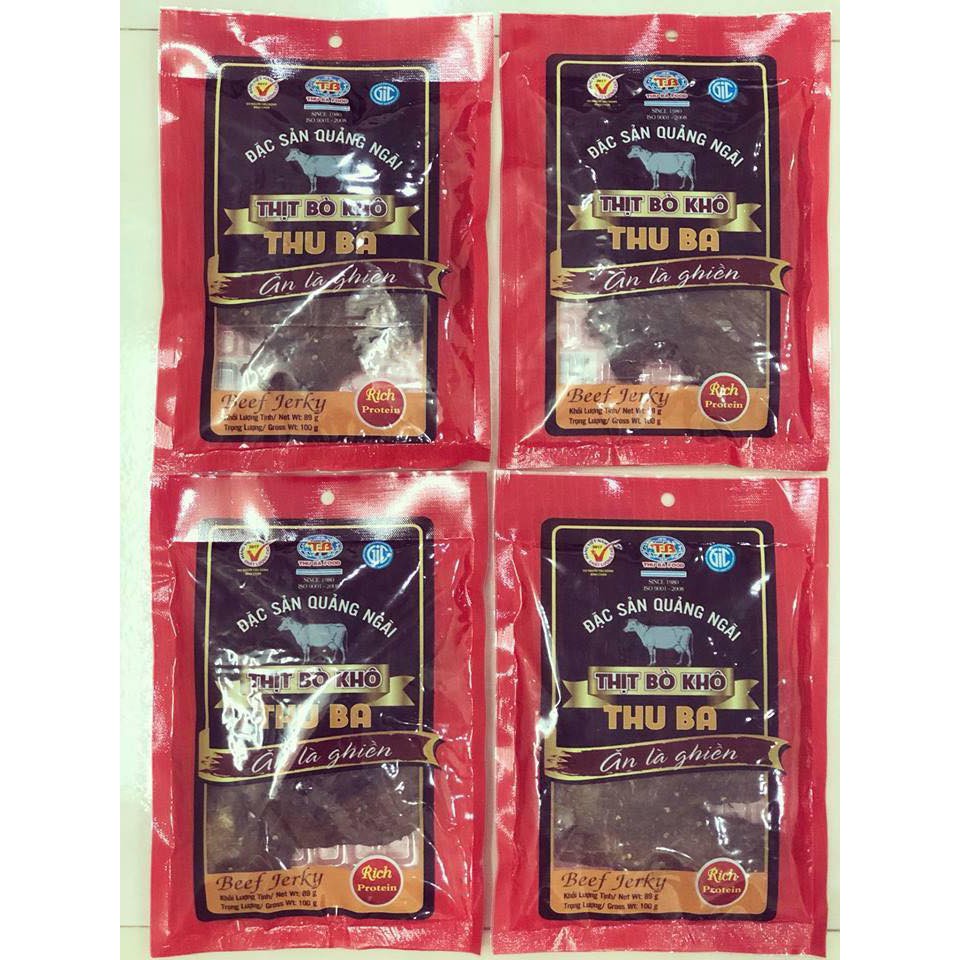 Thịt bò khô miếng THU BA - Đặc sản Quảng Ngãi [gói 100g]