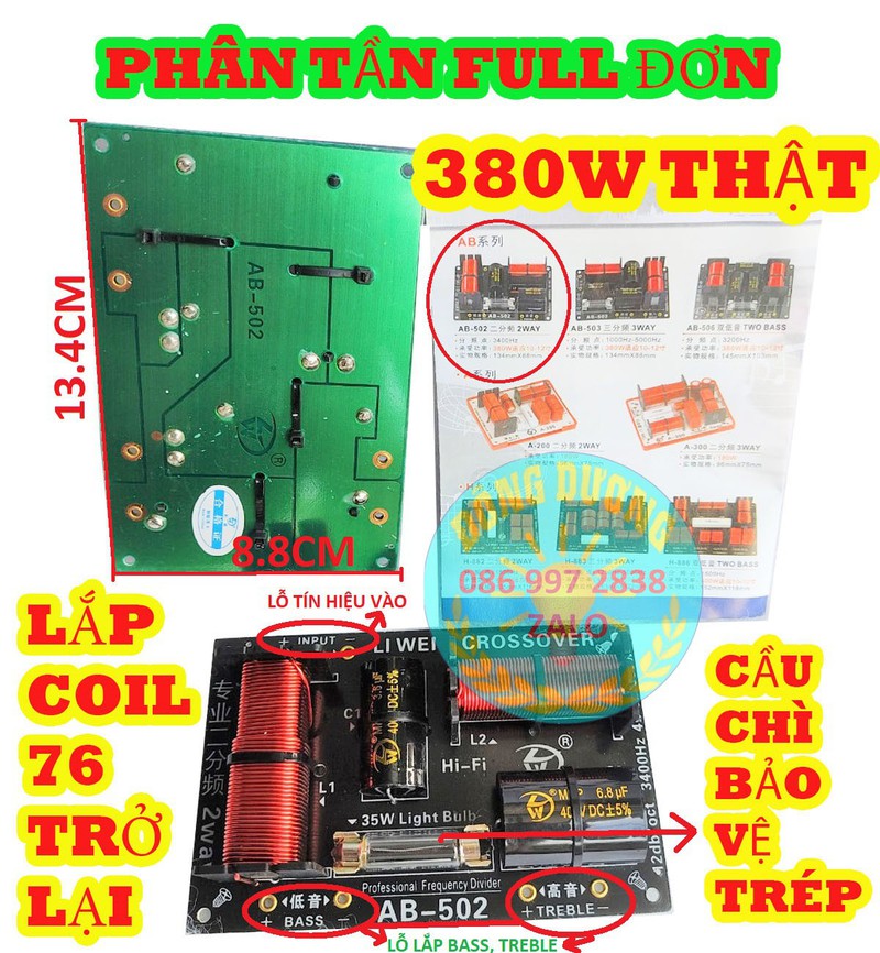Mạch phân tần 2 loa ab502 - phân tần full đơn - mạch phân tầng