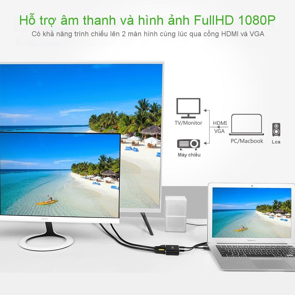 Bộ chuyển đổi đa năng Lightning Micro USB Type-C sang HDMI và VGA cho iphone ipad Android máy tính bảng UGREEN US228 - Hãng phân phối chính thức