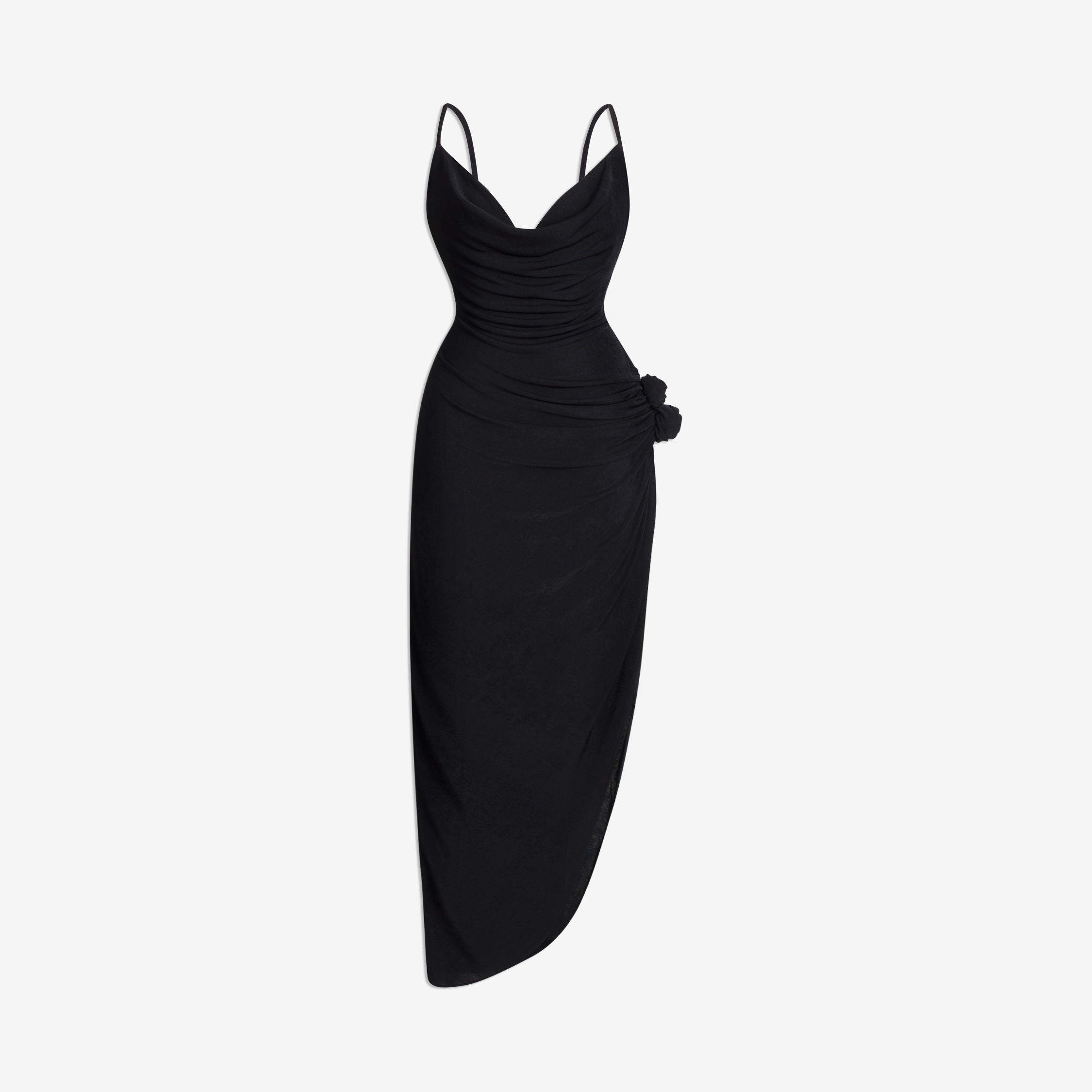 Machnhaduong - đầm dự tiệc 2 dây hở lưng xẻ tà đính hoa hồng màu đen - natalie dress black