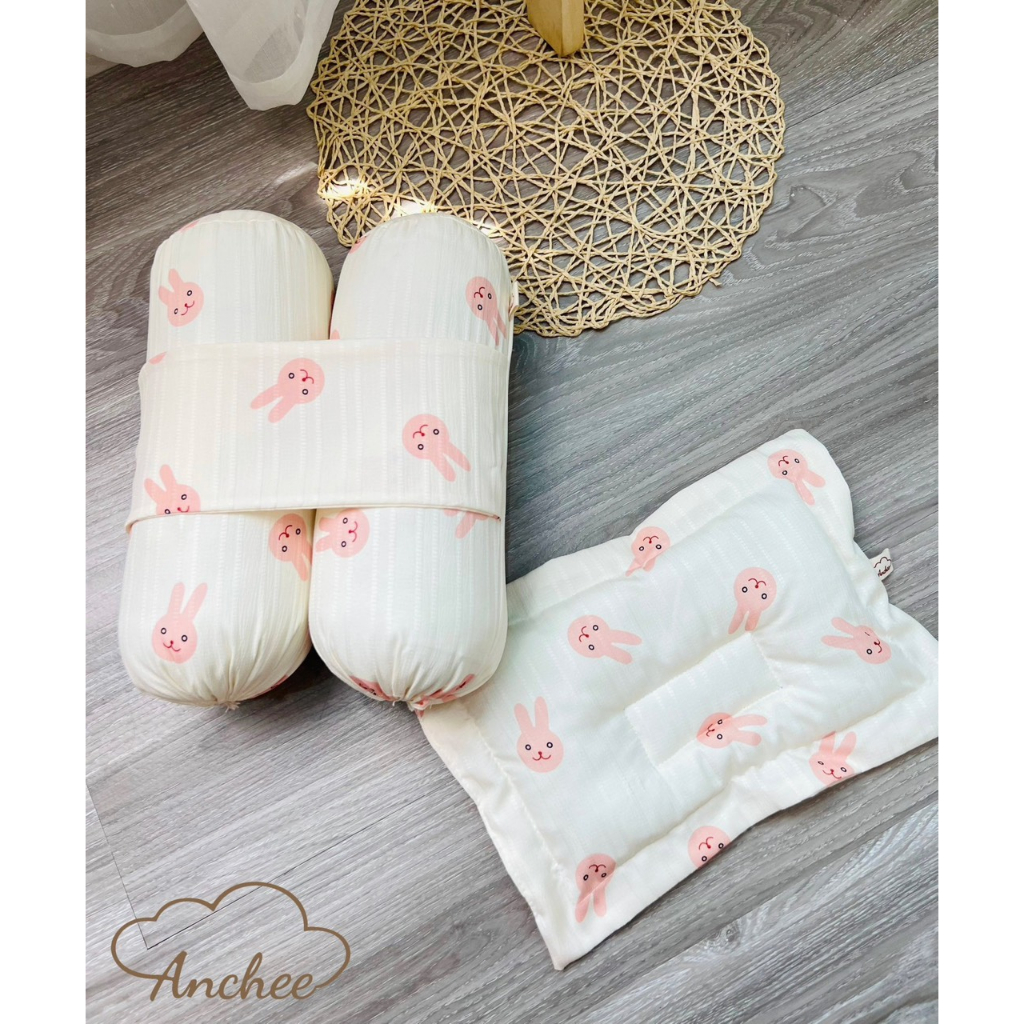 Bộ gối chặn sơ sinh Anchee chất đũi mềm mát cho bé sơ sinh