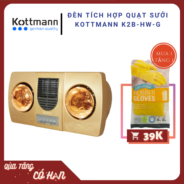 Đèn sưởi Kottmann 2 bóng có quạt K2B-HW-G (Vàng)
