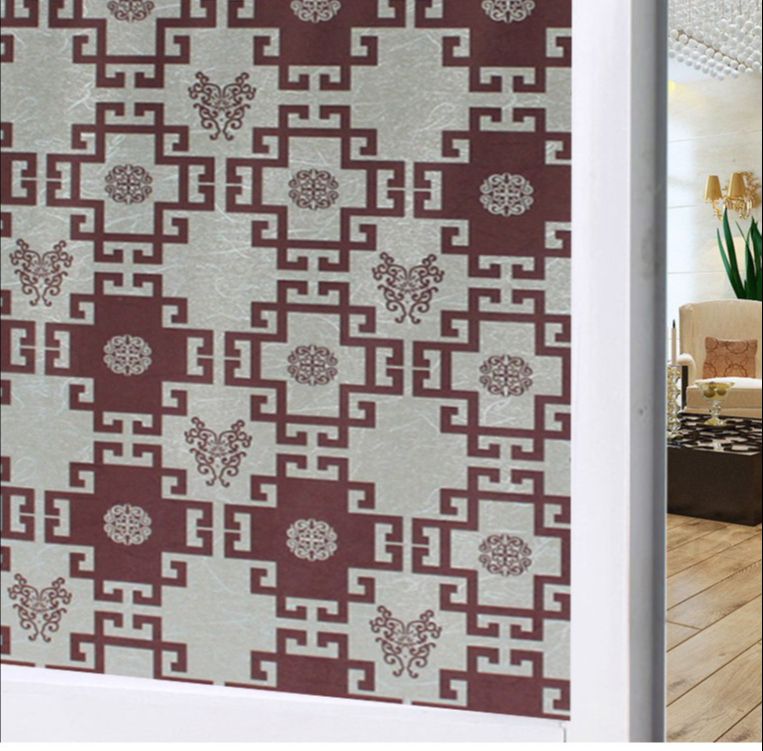 5M Decal Dán Kính Họa Tiết ô vuông nâu có keo sẵn - Khổ 0.45m