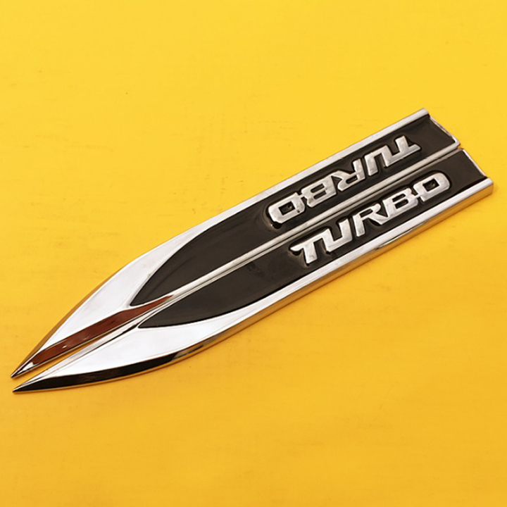 [HCM]Bộ 2 mang cá kim loại Turbo dán xe ô tô (đen)