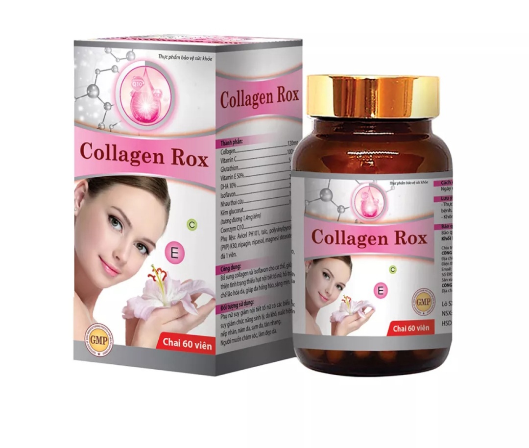 Viên uống trắng da Collagen Rox bổ sung Vitamin E C chống lão hóa