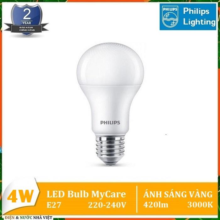 BÓNG ĐÈN PHILIPS LEDBULB MyCare 4W E27 A60 ( TIẾT KIỆM ĐIỆN - ÁNH SÁNG TRẮNG & VÀNG )