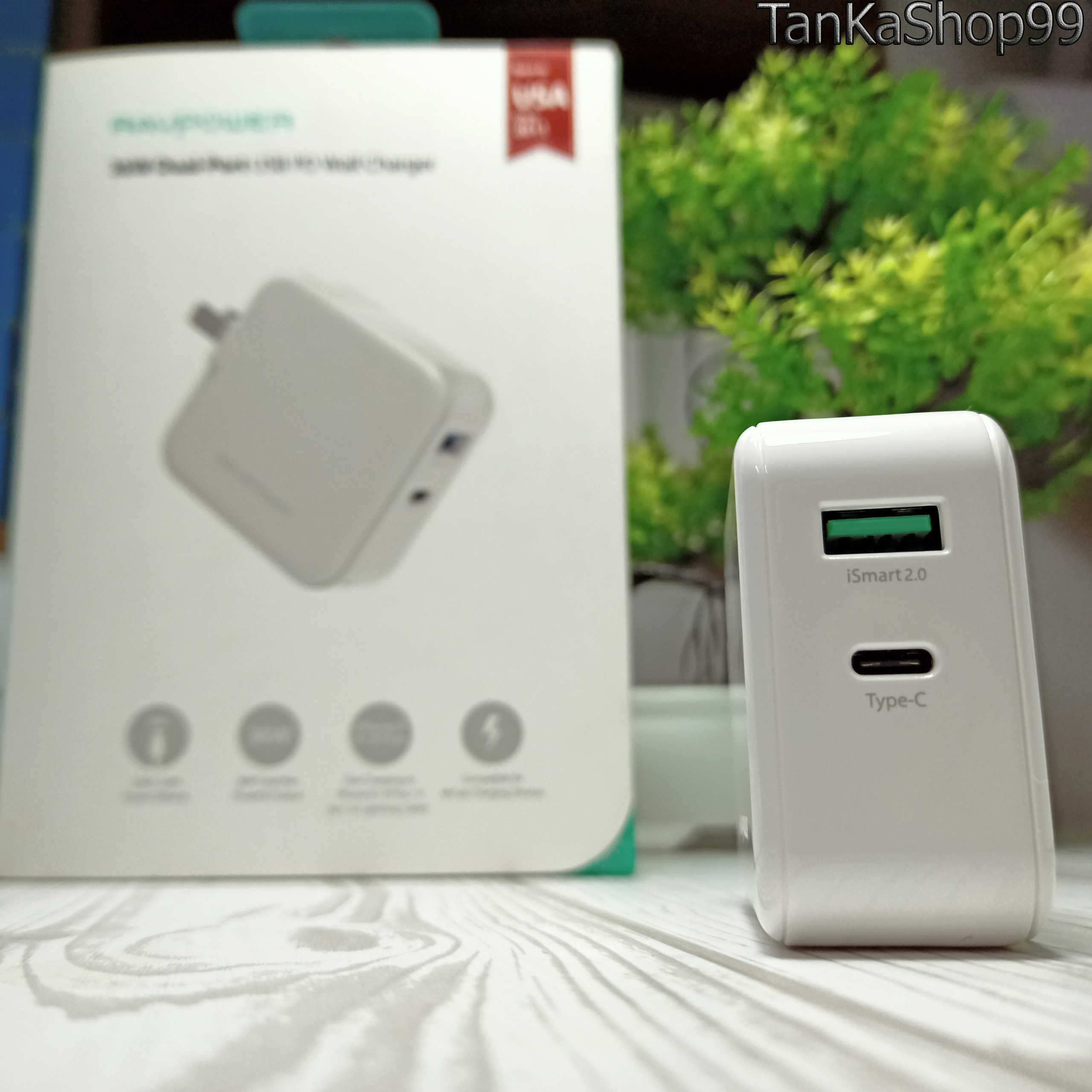 Củ Sạc RAVPower RP-PC080 36W iSmart, QC 3.0, USB Type C PD 36W