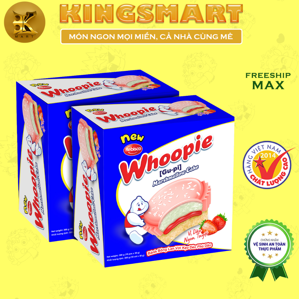 [ĂN LÀ GHIỀN] Bánh CupCake phủ Kem Dâu nhân Kẹo Dẻo Marshmallow - Combo 2 hộp - Chính hãng Whoopie