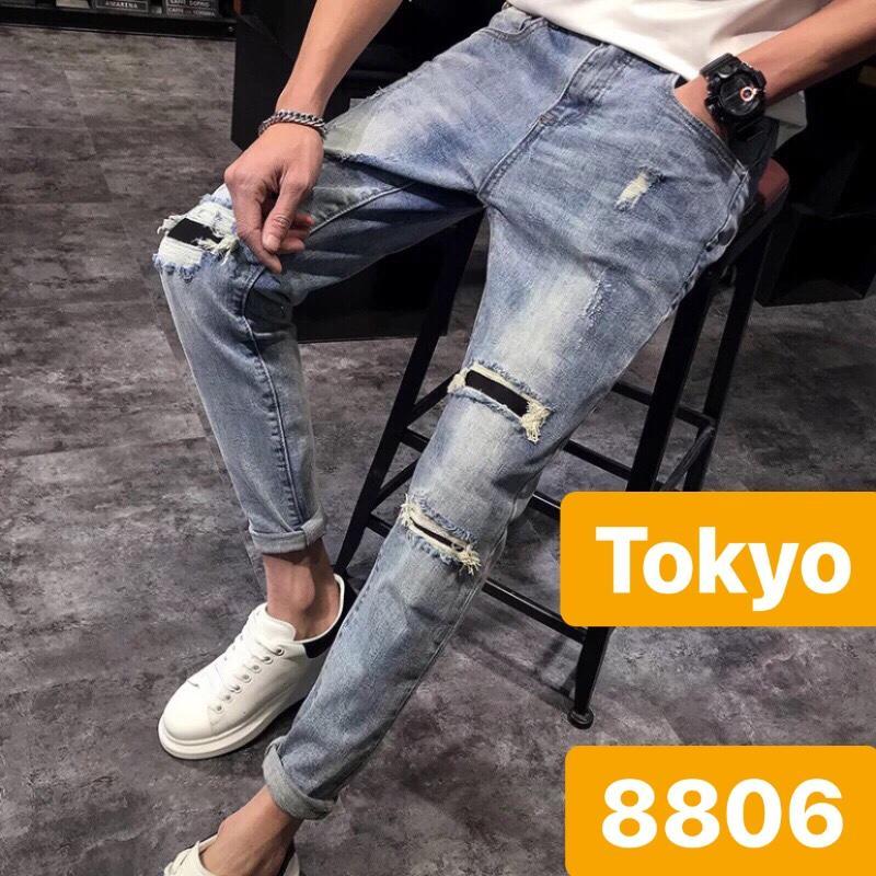 Quần jean nam chất bò xanh rách phong cách hot boy t-2606 - tokyo fashion