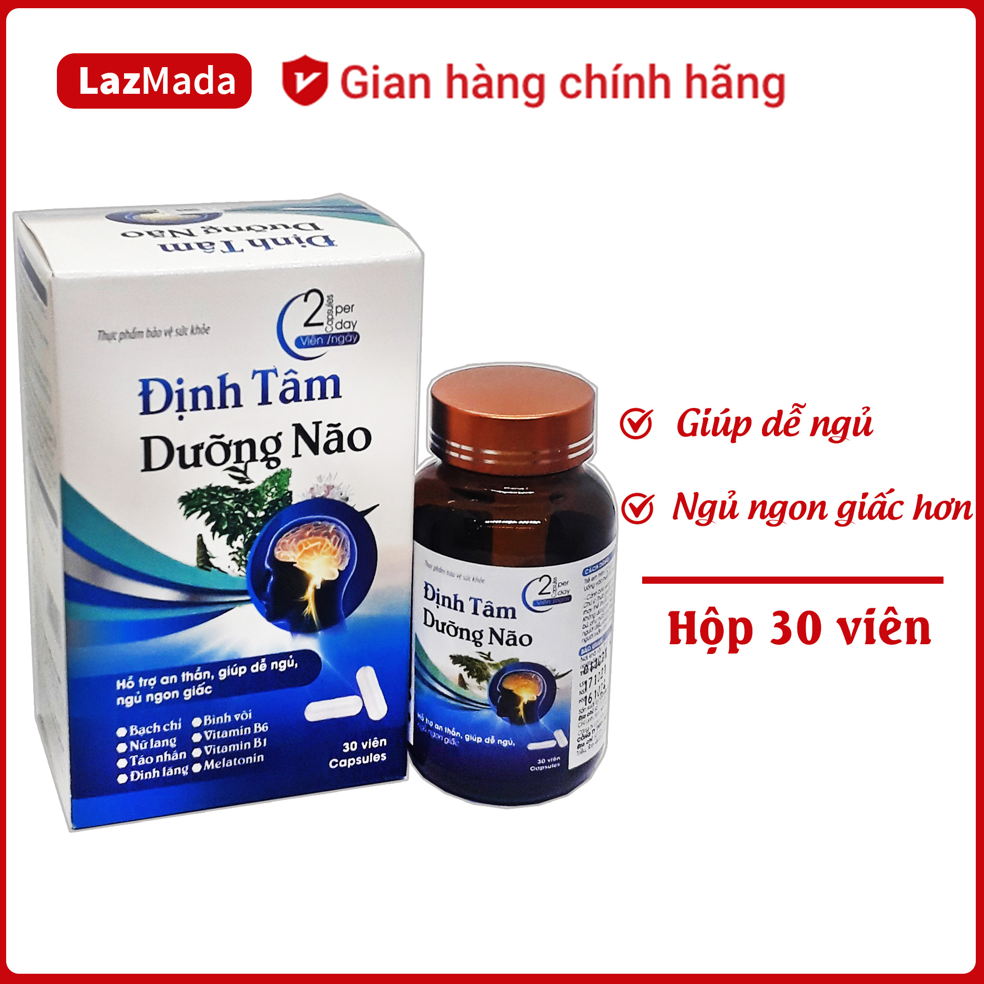 Viên uống định tâm dưỡng não - thành phần thảo dược - giúp ngủ non, ngủ sâu giấc - hộp 30 viên