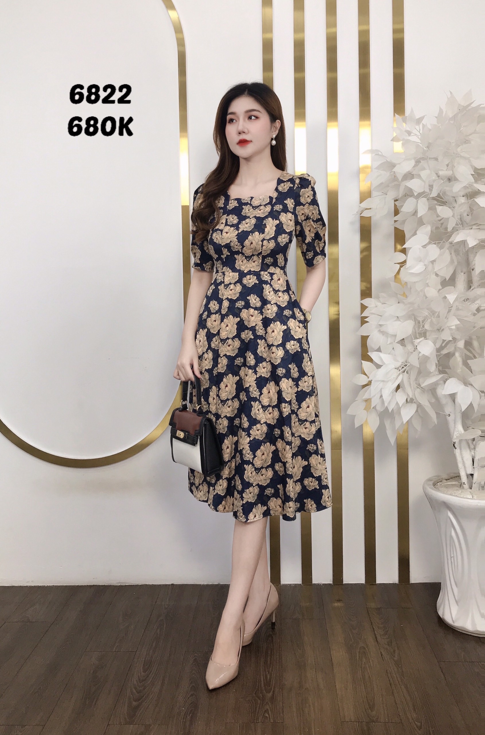 Đâm EMY EM6822 Xoè Xanh Đen Lụa Vân Pháp
