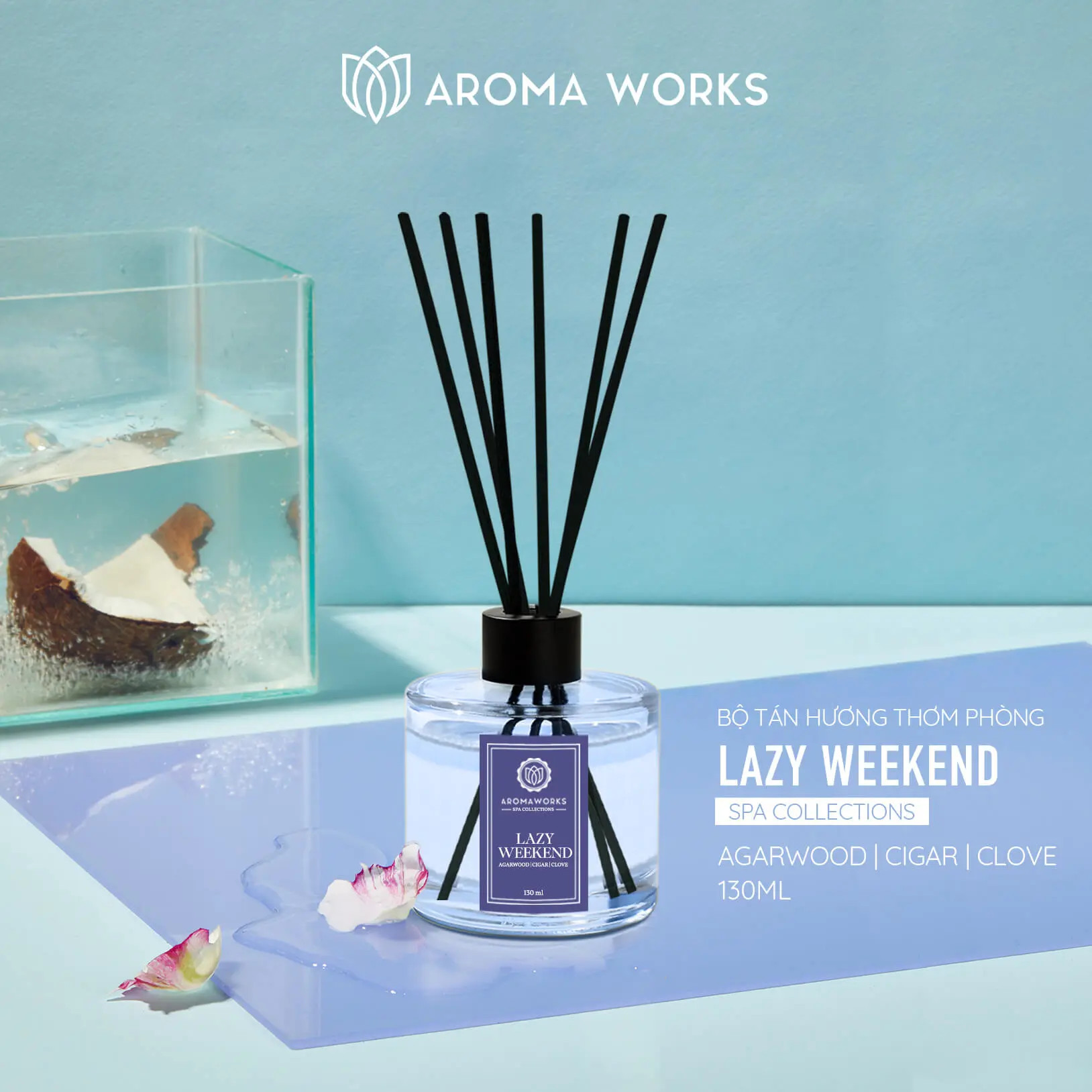 Bộ tán hương que mây aroma works reed diffuser 130ml