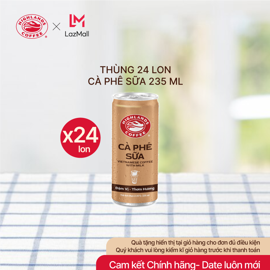 Thùng 24 Lon Cà Phê Sữa Đá Highlands Coffee 235ml/lon.