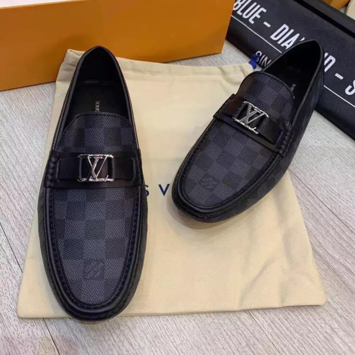 Giầy lười mọi LLVV đen xám nam