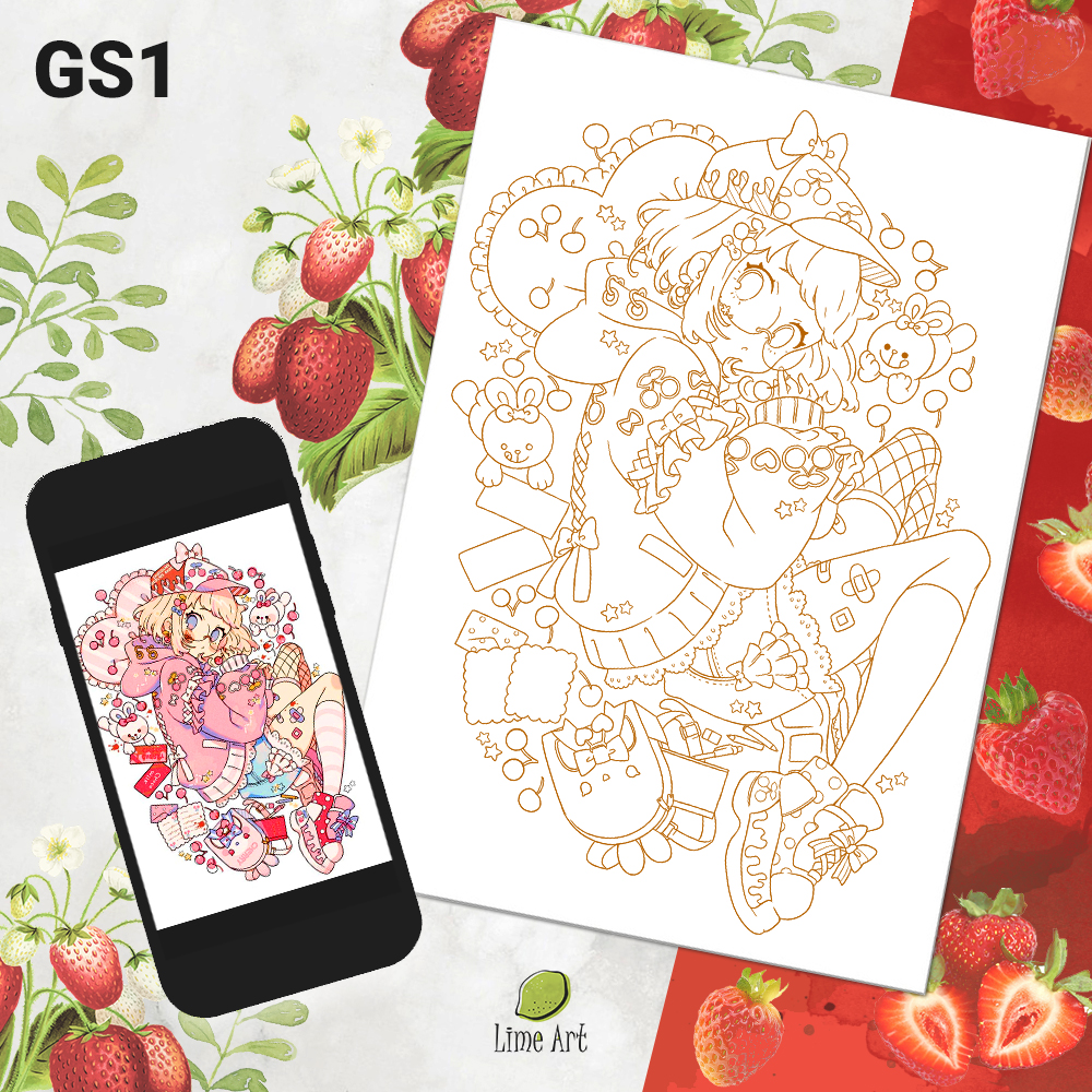 Tranh tô màu / Tranh tô màu nước cô gái phong cách / Line Art / Khổ A5 dày 300gsm
