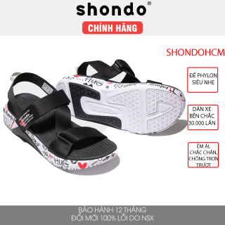 Giày sandal Shondo nam nữ F7 Racing đế cao in chữ trắng đen F7L0010 thumbnail
