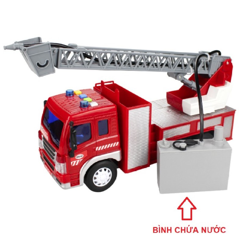Mô hình xe ô tô cứu hỏa có cầu thang rút phun được nước thật đồ chơi trẻ em xe tỉ lệ 1:16
