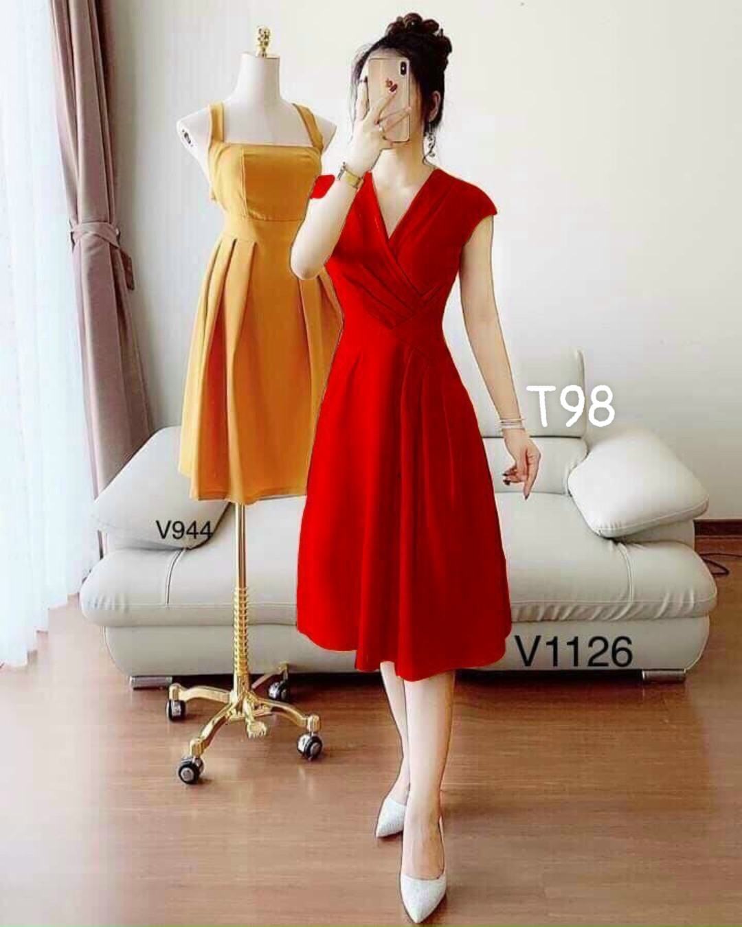 [HCM]Đầm cổ tim xếp ly 3 màu