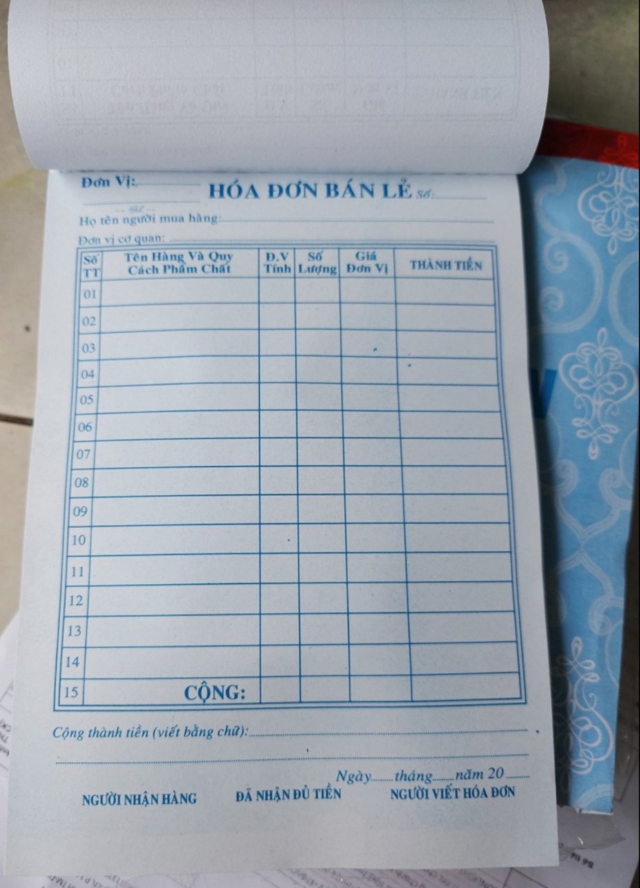 1 Cuốn Hoá đơn bán lẻ 1 liên và 2 liên,  Oder