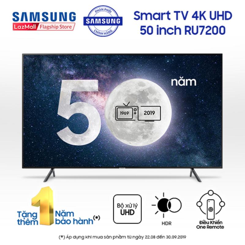 Smart TV Samsung 4K UHD 50 inch - Model UA50RU7200KXXV (2019) - Điều khiển Tivi bằng điện thoại + Công nghệ hình ảnh gồm HDR, UHD Dimming, Purcolour - Hàng phân phối chính hãng chính hãng