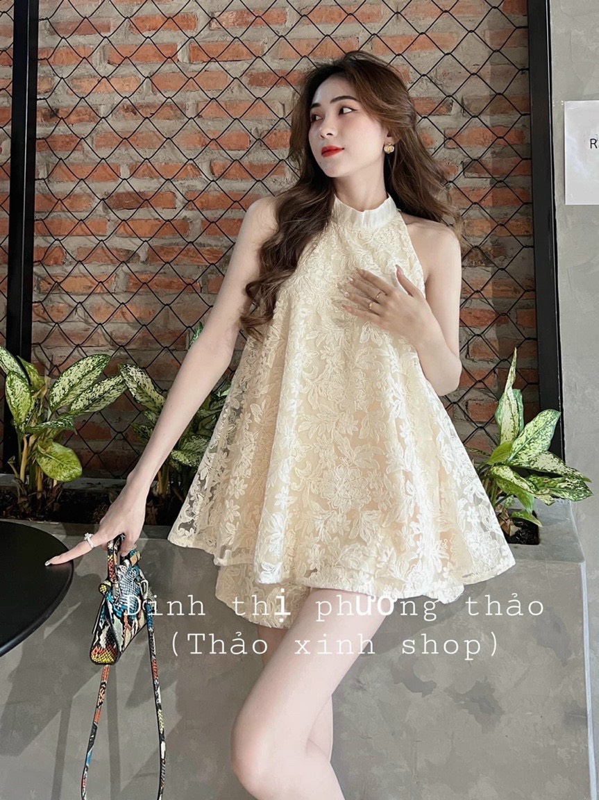 Sét Bộ Nữ Thời Trang Mặc Đi Chơi, Sét Bộ Voan Hoa Áo Cổ Yếm Xoè Mix Quần Đùi Dễ Thương