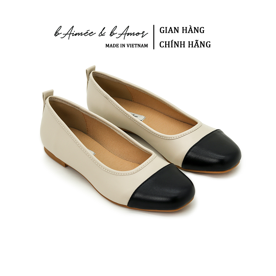 Giày bệt búp bê nữ Anie Ballerina Flat đế bệt mũi tròn phối đen da mềm êm bAimée & bAmor - MS3024