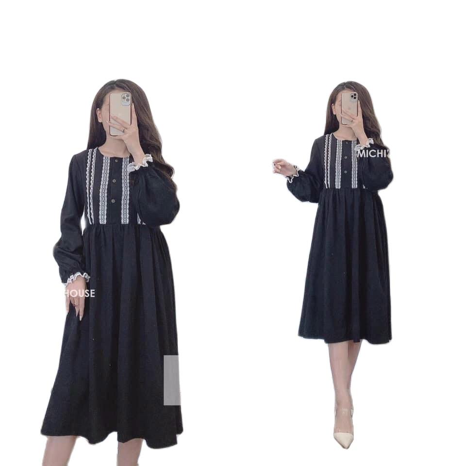 Váy suông bigsize thiết kế dáng suông công sở chất lụa xanh đen thoáng mát, đầm bầu thời trang