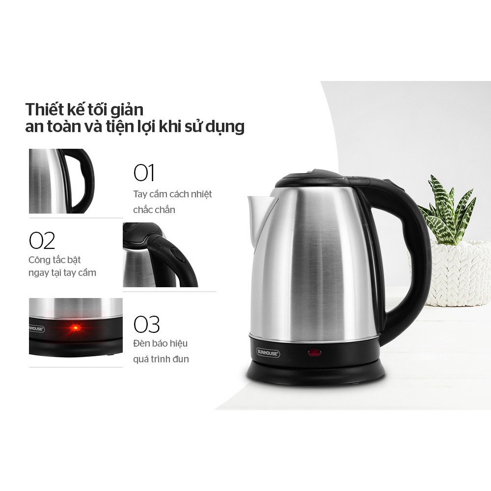 Ấm Siêu Tốc Inox - Bình Đun Nước Siêu Tốc SunHouse