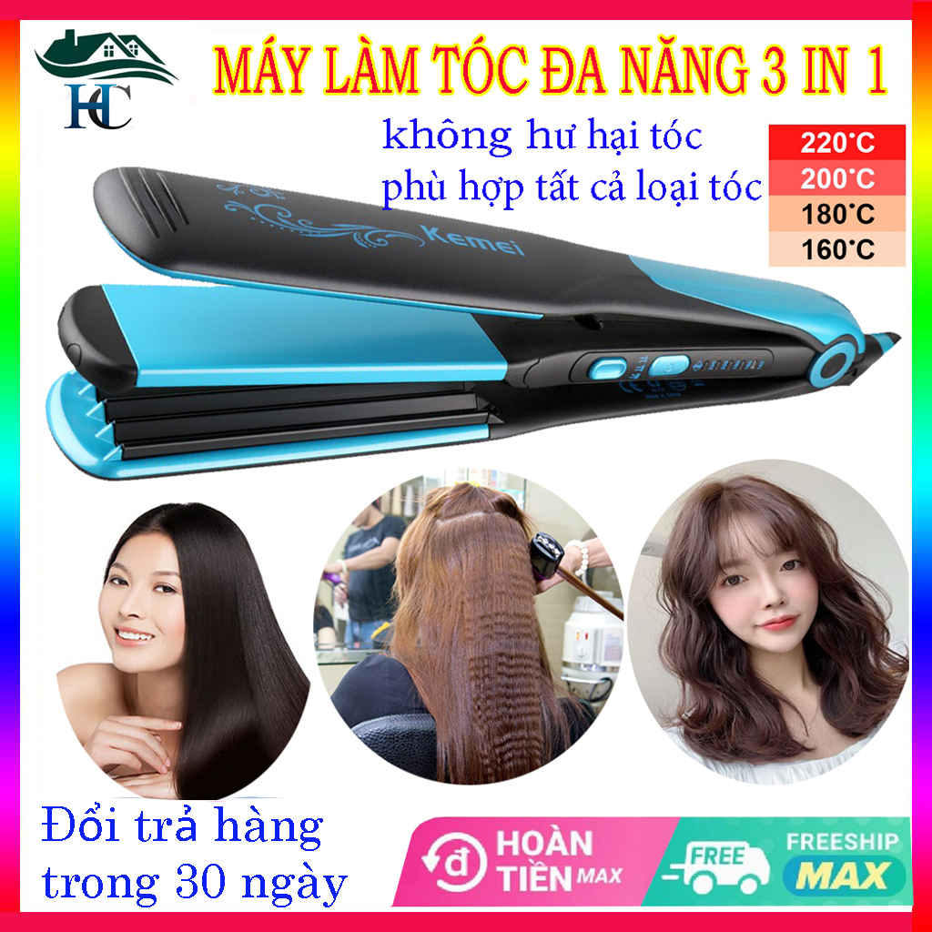 Máy ép duỗi tóc, dập xù tạo kiểu tóc, máy làm tóc 3 in1 KEMEI KM-2209, đa năng, điều chỉnh nhiệt độ không hư tổn tóc