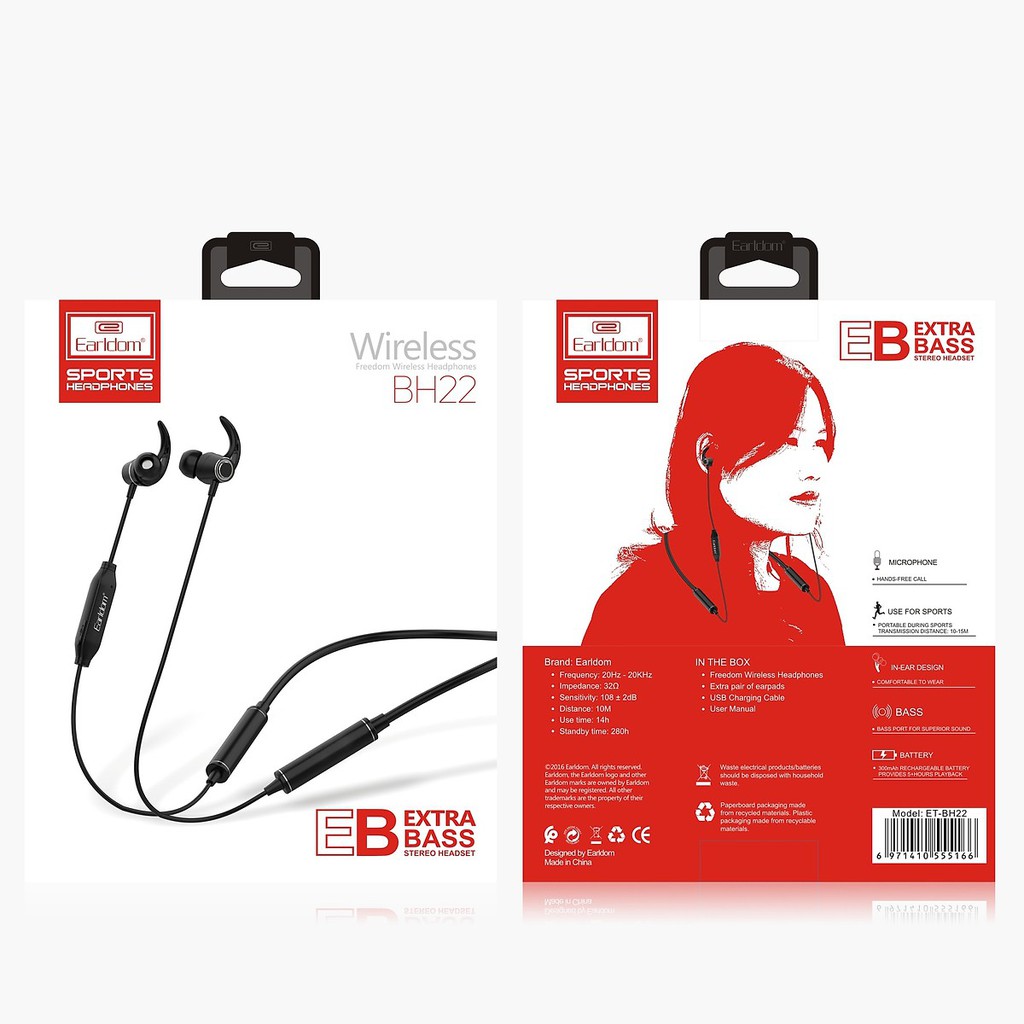 Tai Nghe Bluetooth Cá Tính Sport Earldom Bh22 (2 Tai, Có Dây) - Hàng.