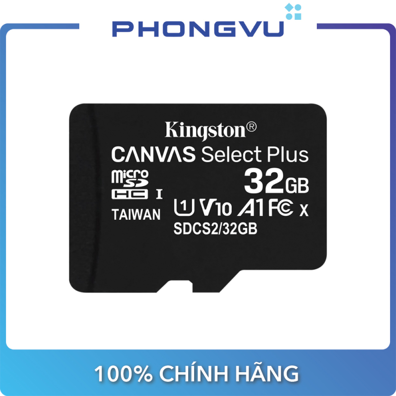 Thẻ nhớ micro SDHC Kingston 32GB Canvas Select 100R CL10 UHS-I SDCS2 32GBSP (Không Adapter) - Bảo hành 60 tháng